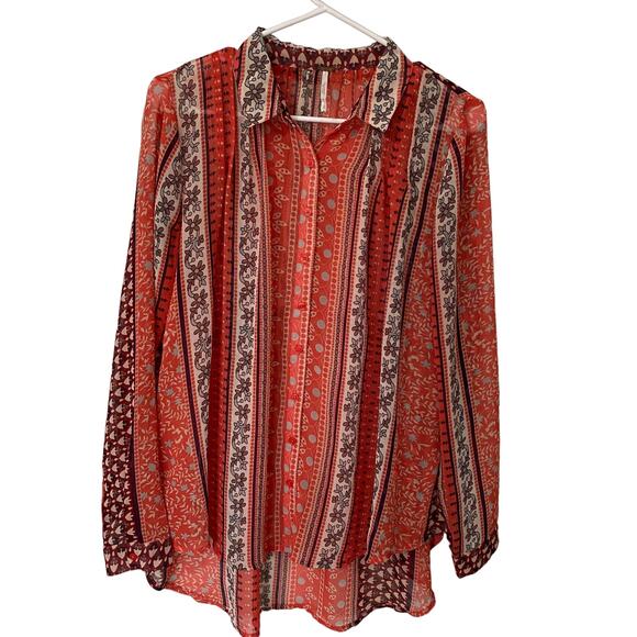 Free People Tops - Free People Moonlight Mile Wms Small Coral Sheer Tunic Blouse Oversized Boho